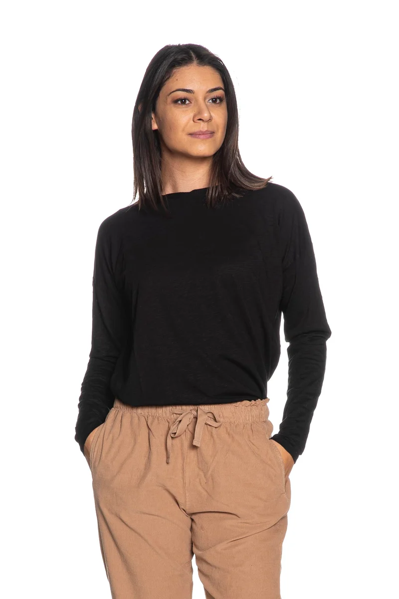 T Shirt Deha Slub Ovr Ls Crew Da Donna Nera