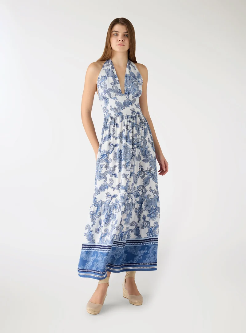Vestito lungo all’americana con stampa ramage