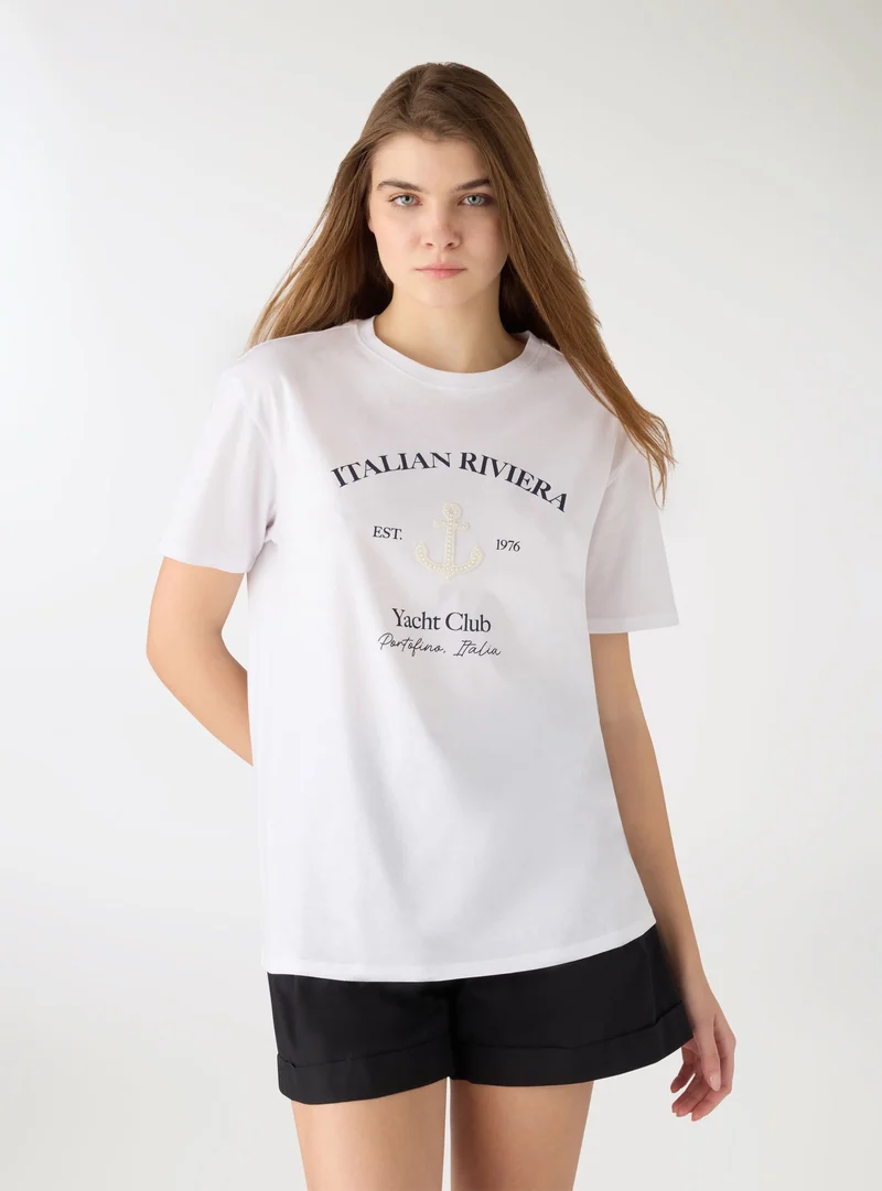 T-shirt ampia con stampa marina