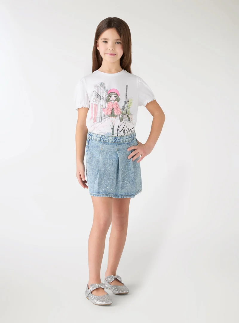 T-shirt con stampa Paris e applicazioni
