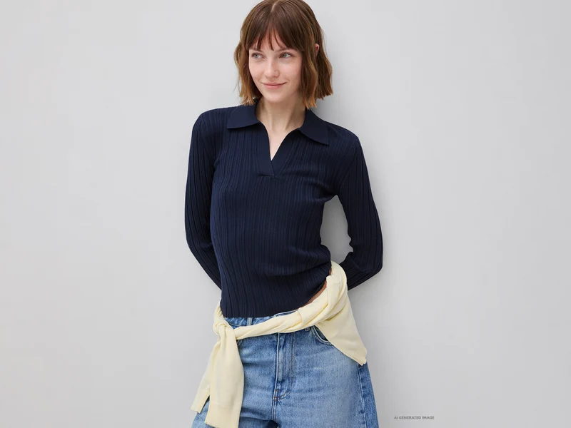 Maglia a costine con colletto polo