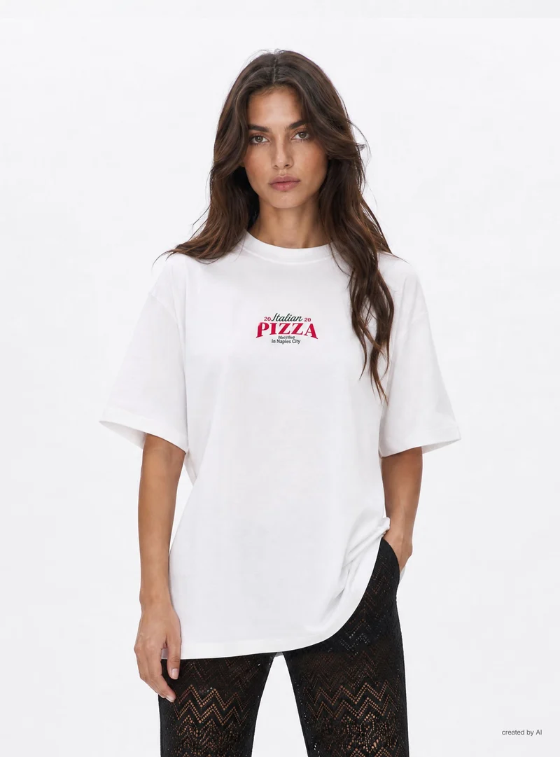T-shirt ampia con stampa pizza fronte/retro