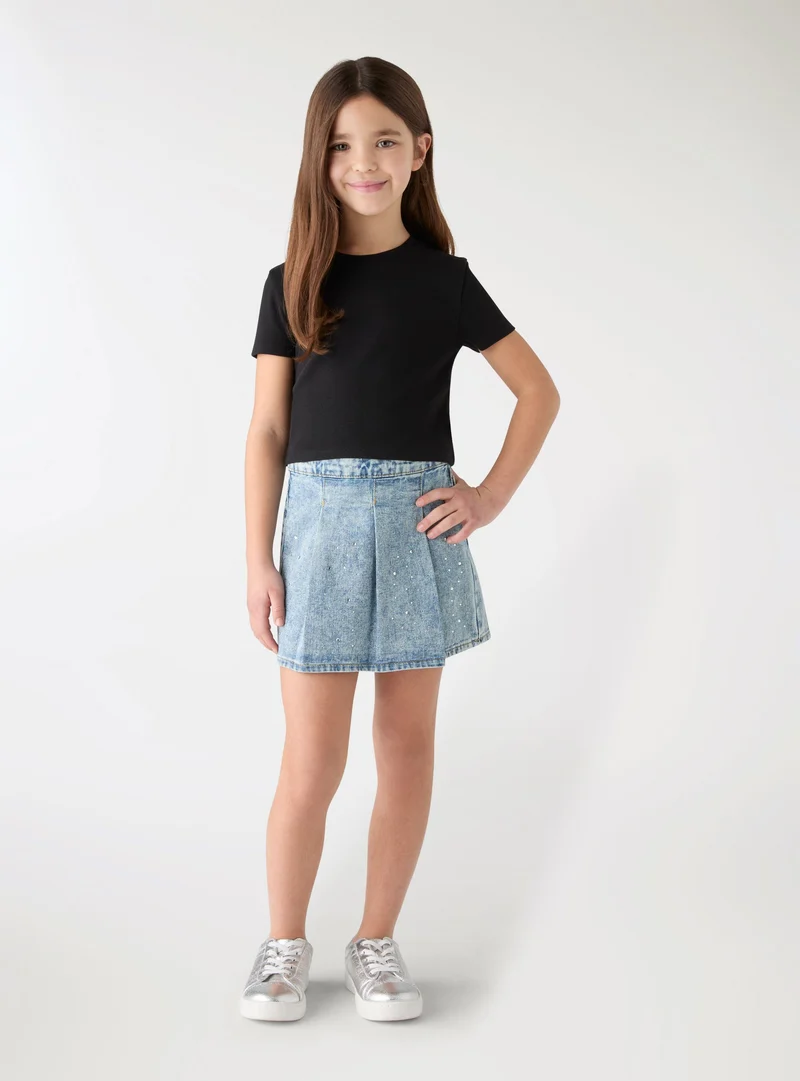 T-shirt crop a costine a tinta unita