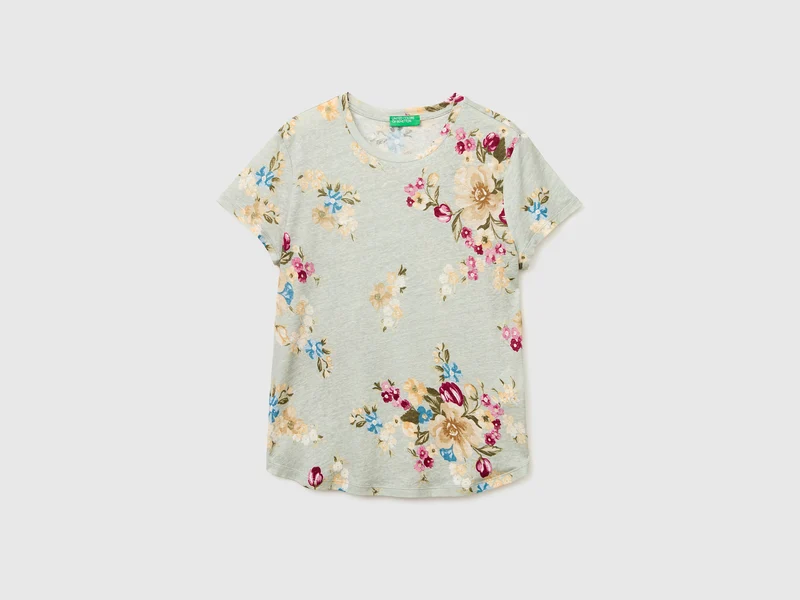 T-shirt floreale in misto lino