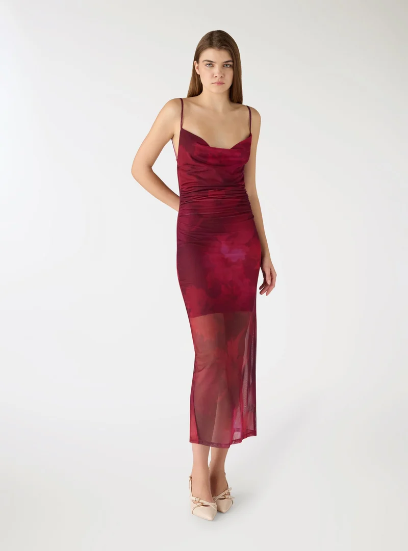 Vestito lungo sfumato con scollo drappeggiato