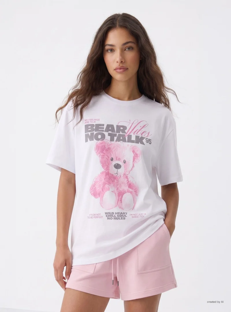 T-shirt con stampa orsetto