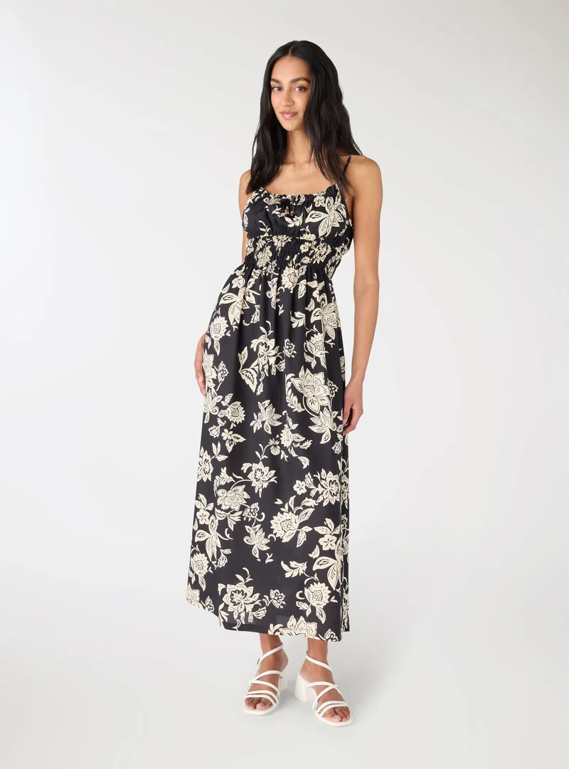 Vestito lungo con spalline sottili e stampa fiori