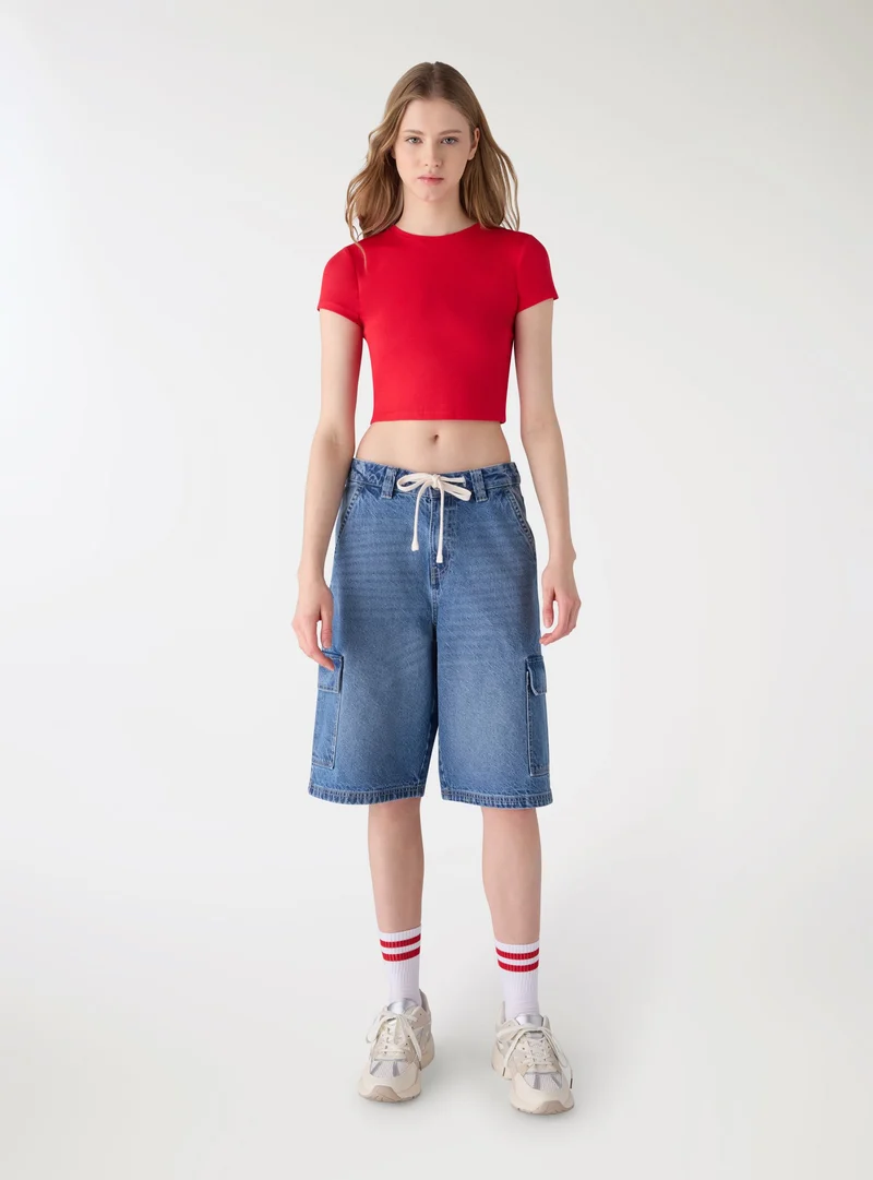 T-shirt crop a tinta unita