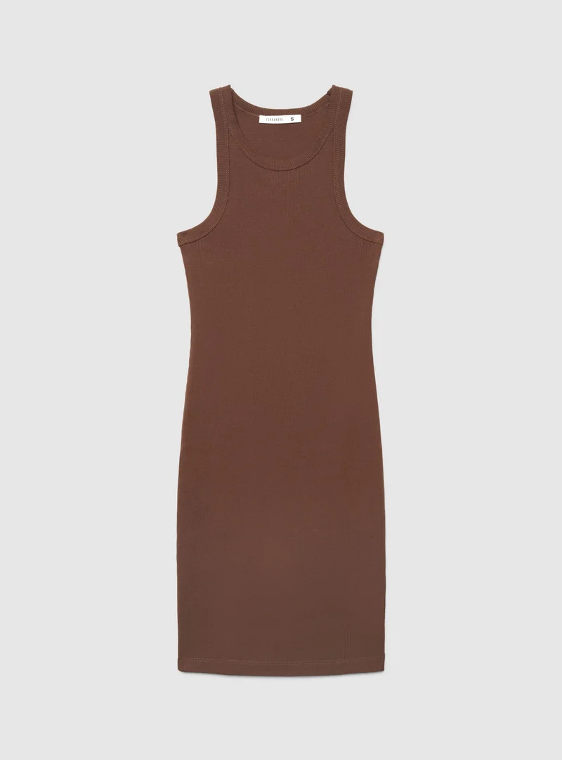 Vestito canotta a costine tinta unita