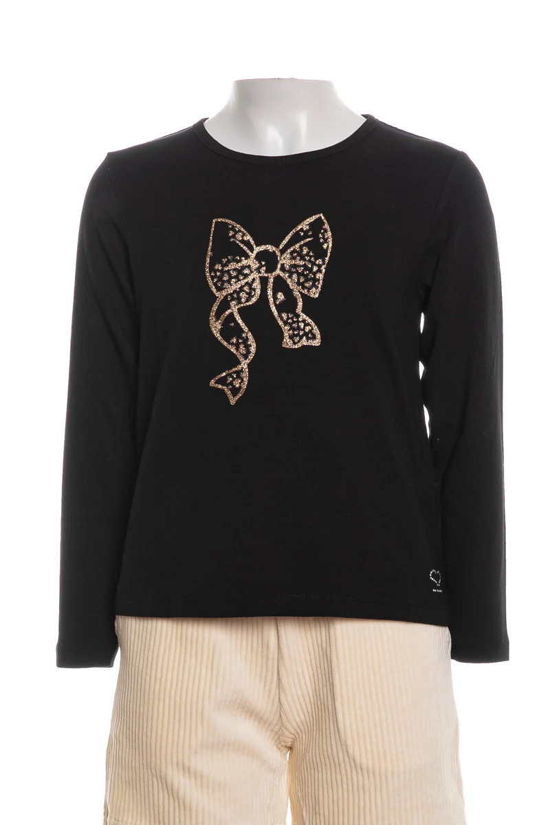 T-Shirt Sarabanda Gl Heart Bow Da Bambina Nera Oro