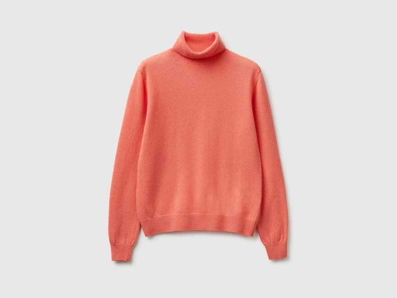 Maglione dolcevita pesca in pura lana Merino
