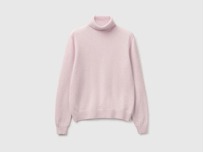 Maglione dolcevita lilla chiaro in pura lana Merino