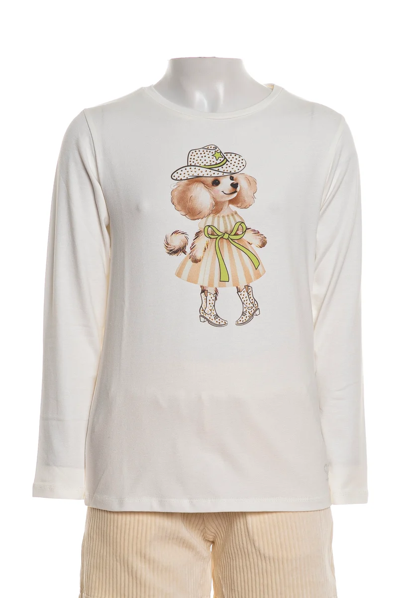 T-Shirt Sarabanda Far West Dog Da Bambina Latte