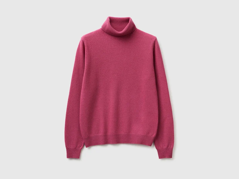 Maglione dolcevita prugna in pura lana Merino