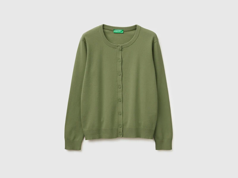 Cardigan verde oliva in cotone tricot