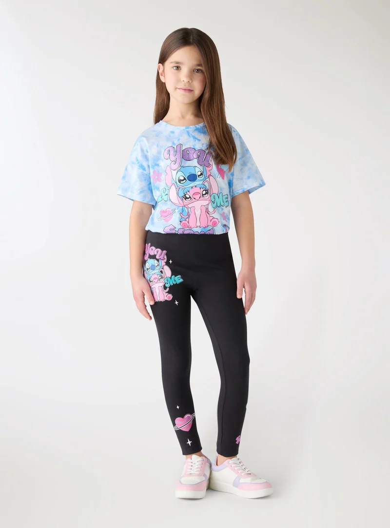 T-shirt con Stitch® e scritte luccicanti