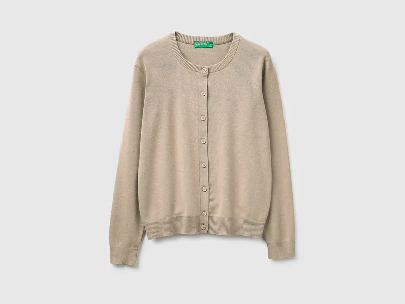 Cardigan beige in cotone tricot