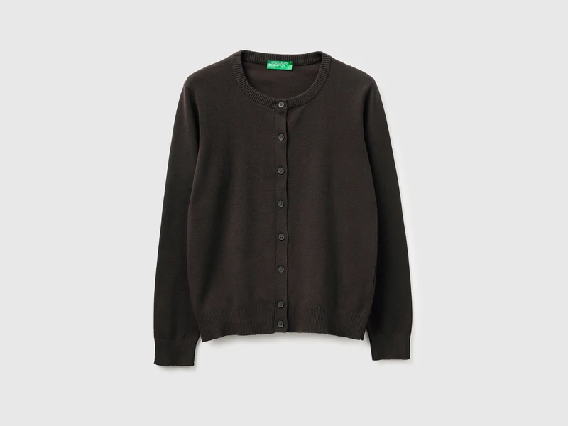 Cardigan marrone in cotone tricot