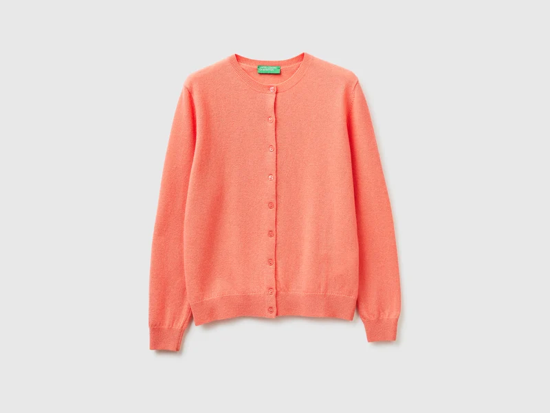 Cardigan girocollo pesca in pura lana Merino