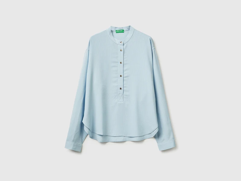 Blusa a righe con collo alla coreana