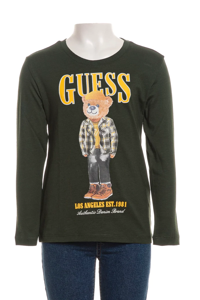 T-Shirt Guess Grunge Teddy Da Bambino Verde Bosco