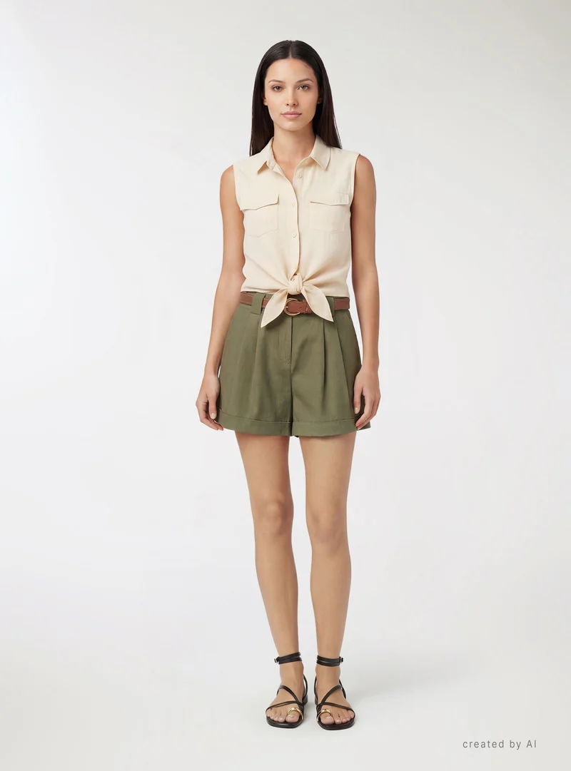 Shorts con risvolto e cintura