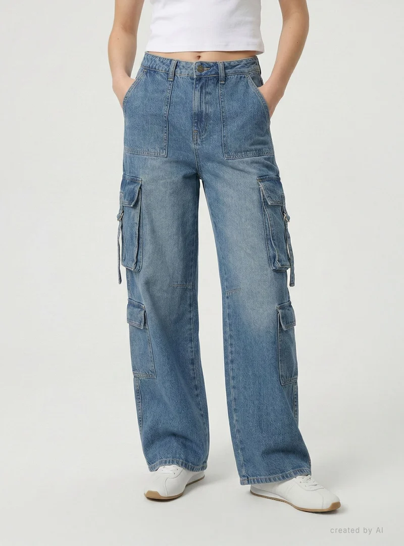 Jeans cargo a gamba ampia
