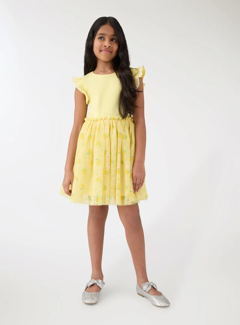 Vestito con gonna in tulle stampata