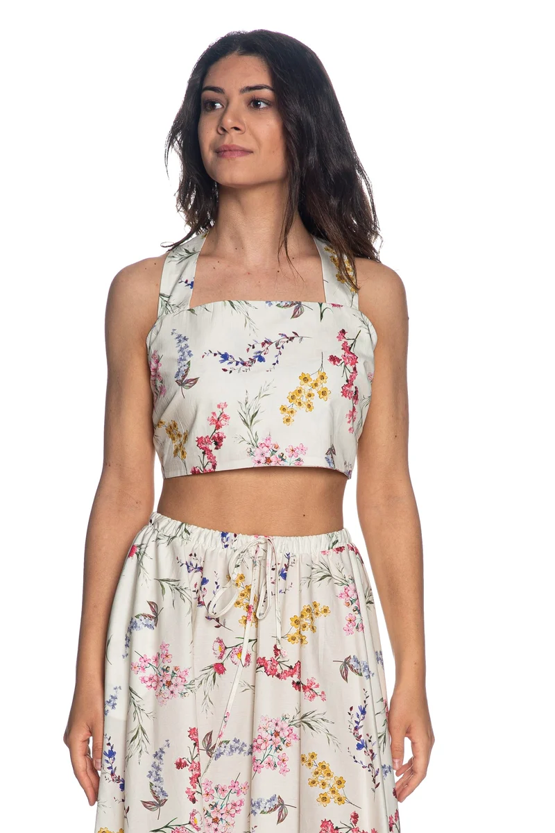 Top Imperial Printemp Print Da Donna Panna Fantasia Floreale Rosa Giallo Viola