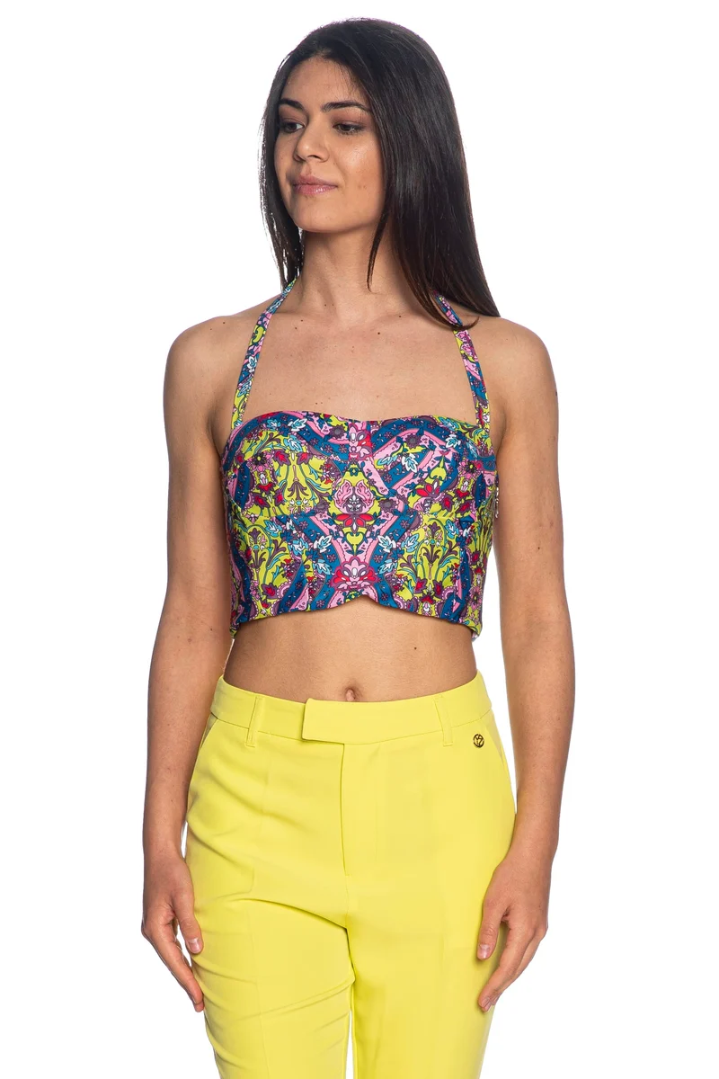 Top Corpetto Gaelle Paris Da Donna Fantasia Floreale Verde Mela Rosa Azzurro
