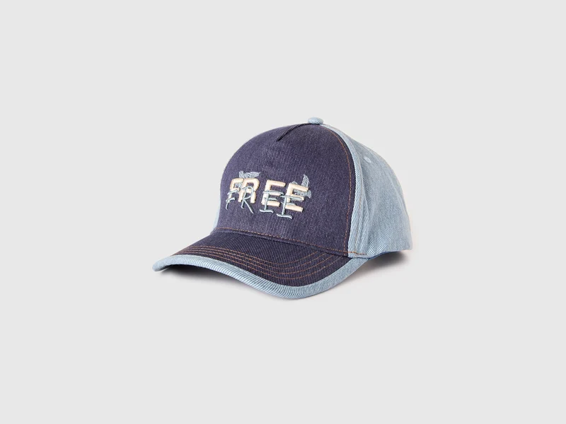 Cappello baseball di jeans con slogan
