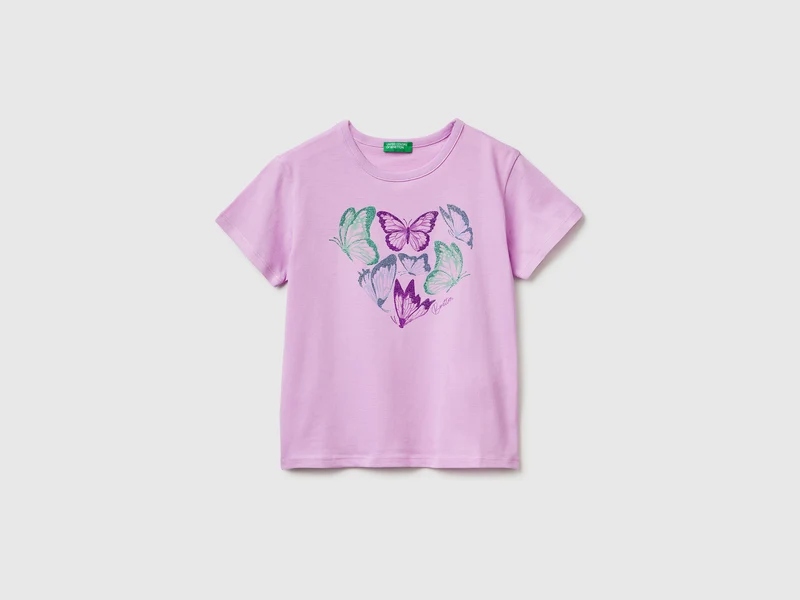 T-shirt con stampa e glitter