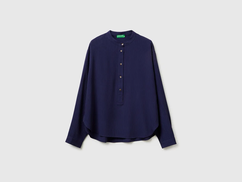 Blusa a righe con collo alla coreana
