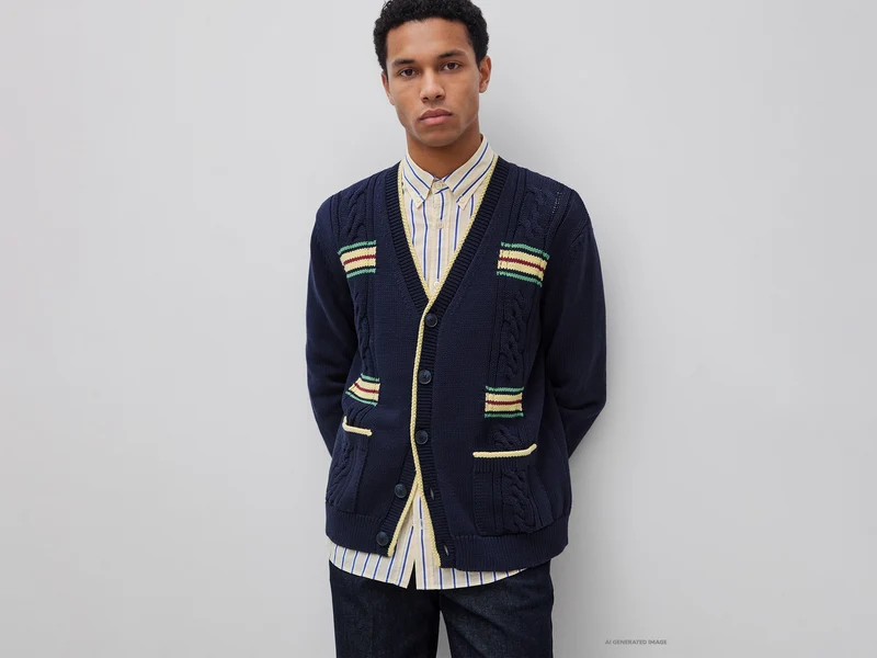 Cardigan con trecce e righe