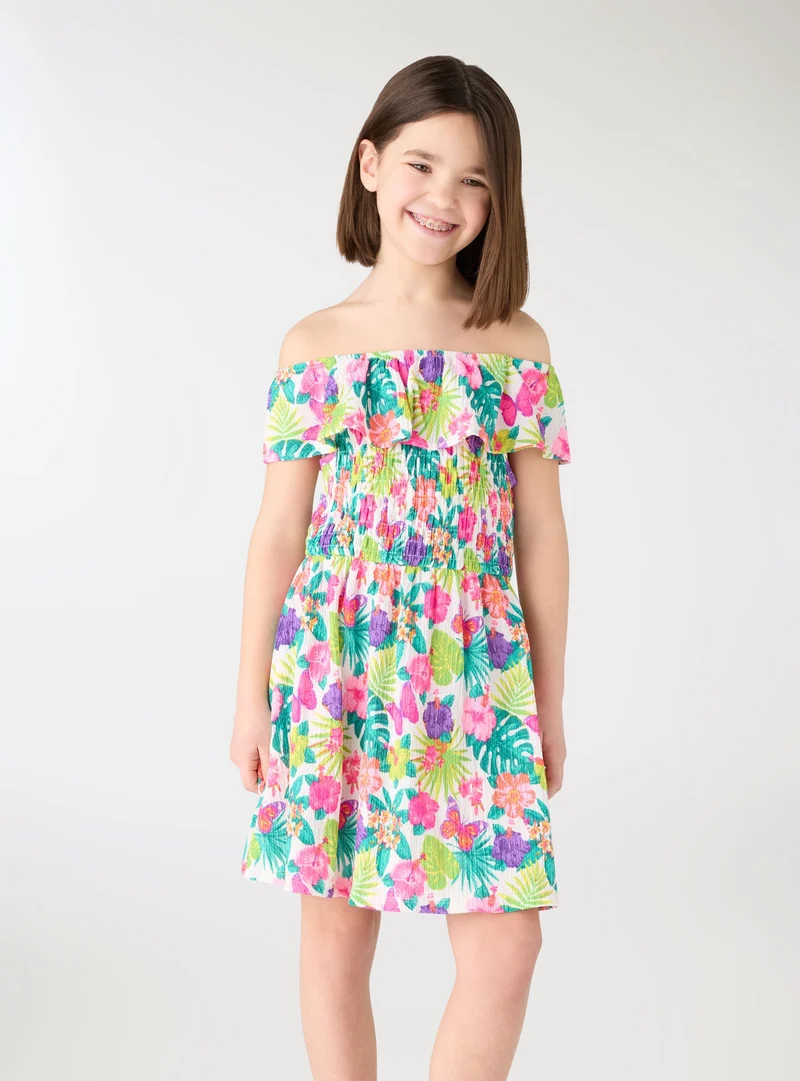 Vestito con stampa floreale e balze