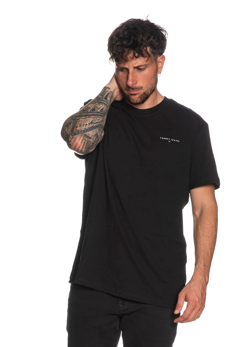 T Shirt Tommy Hilfiger Th Linear Chest Tee Da Uomo Nera