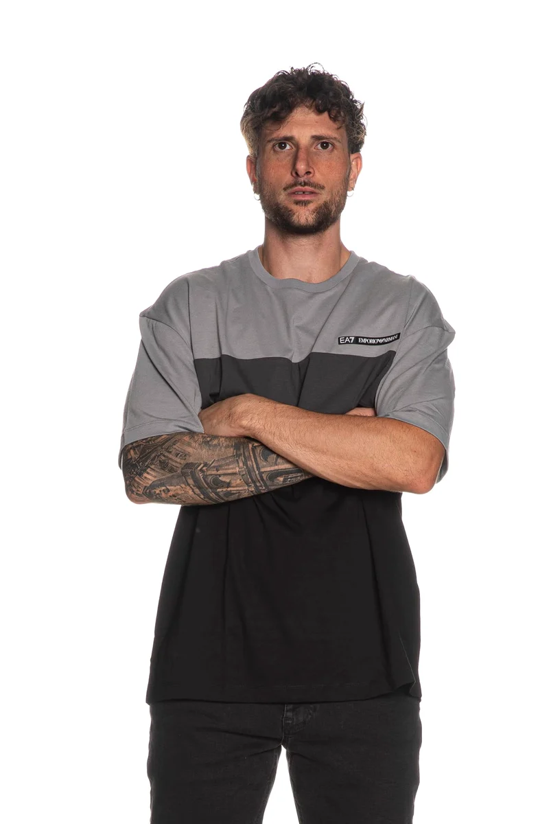 T Shirt Ea7 Train Athletic Colour Block Da Uomo Grigio Medio Antracite Nero