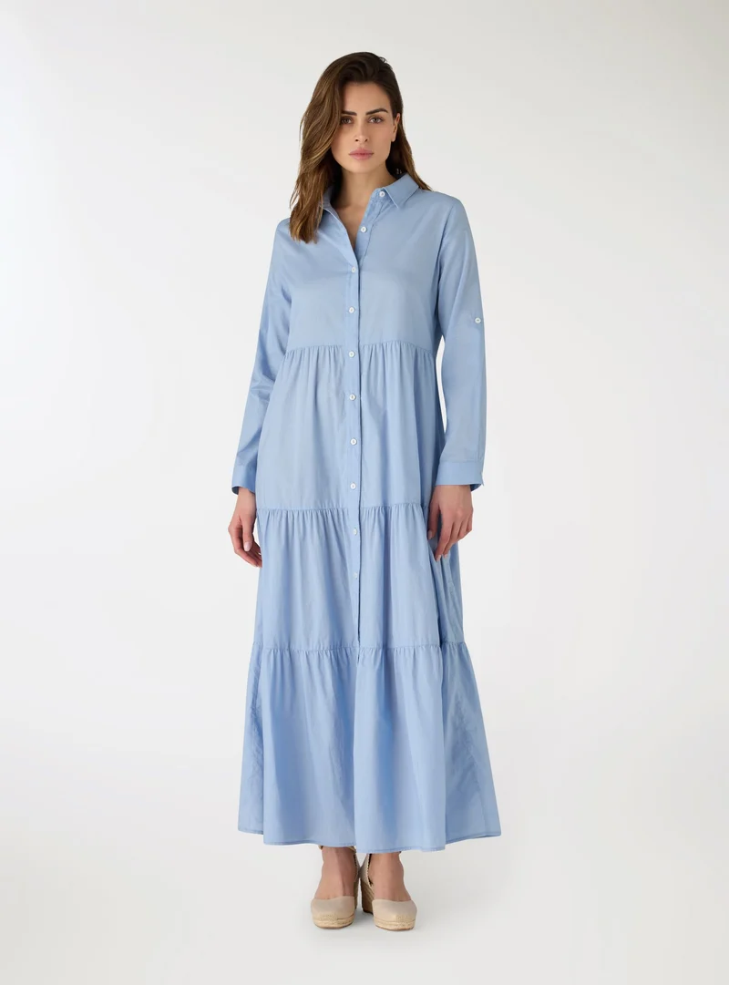 Vestito camicia lungo con balze
