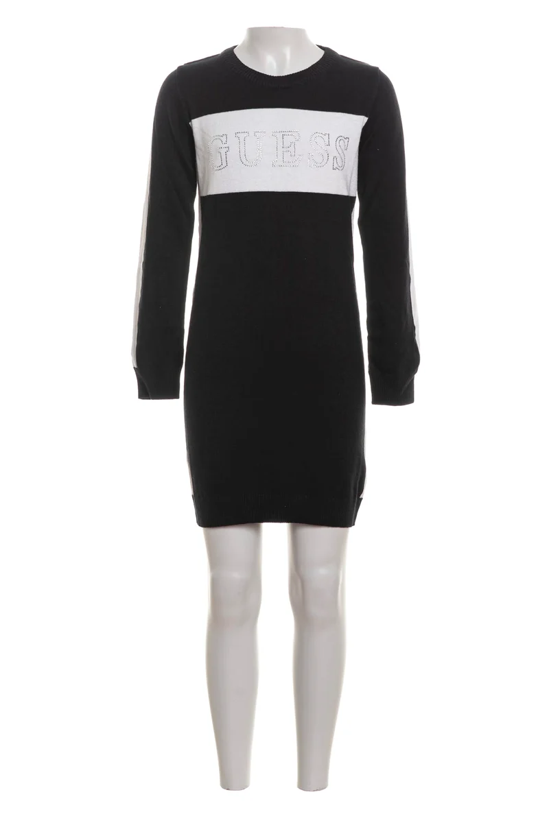 Abito Corto Guess Sweater Strass Logo Da Bambina Nero Bianco
