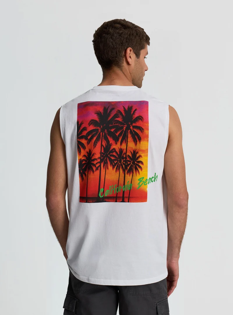 T-shirt smanicata con stampa palme fronte e retro