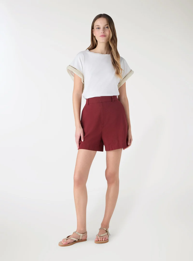 Shorts bermuda effetto lino a tinta unita