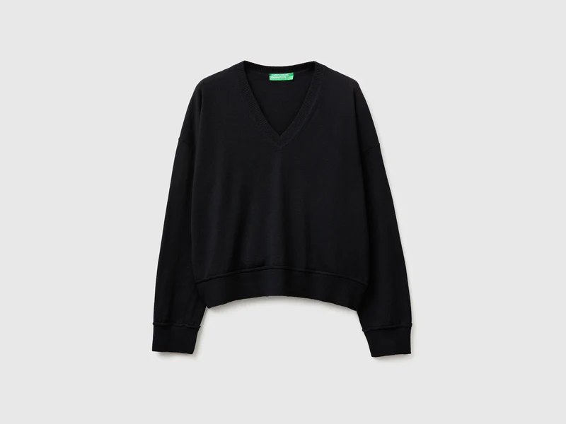 Maglia scollo a V in cotone e lana