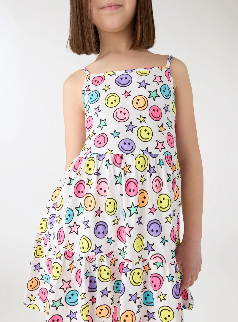 Vestito con stampa smiley e balze