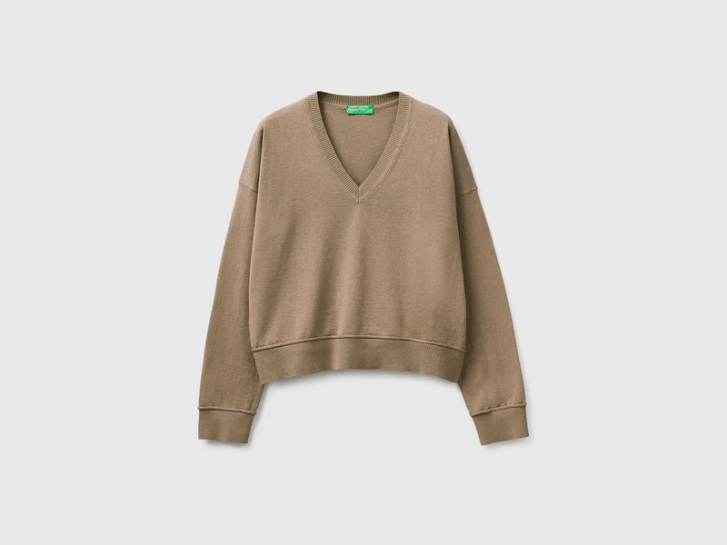 Maglia scollo a V in cotone e lana