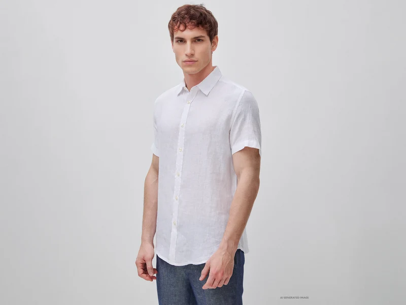 Camicia a manica corta in puro lino