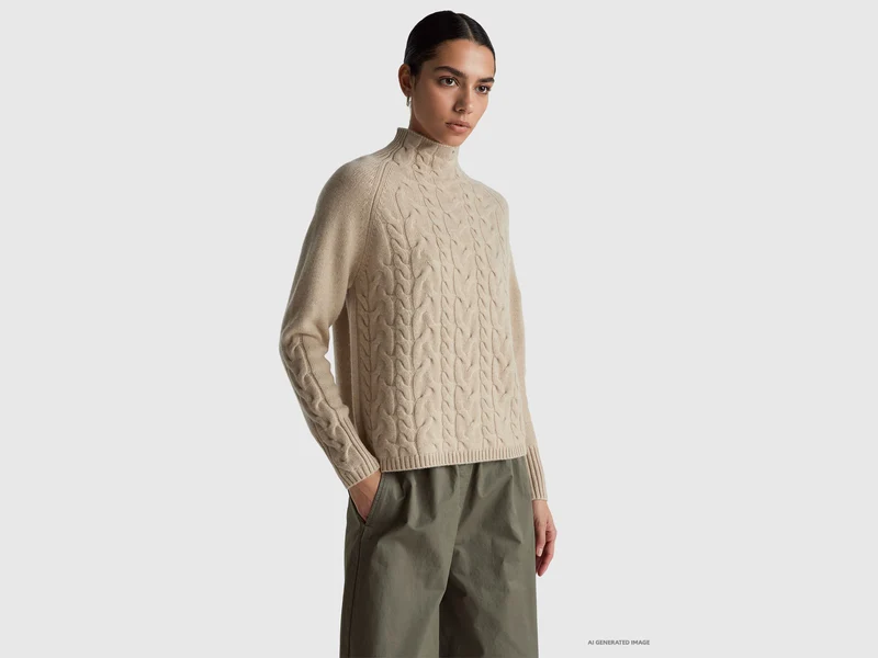 Maglia collo a lupetto in puro cashmere