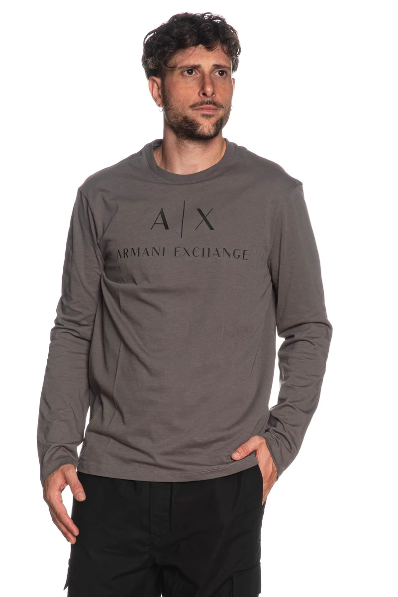 T Shirt Armani Exchange Ls Ax Basic Da Uomo Grigio Ferro