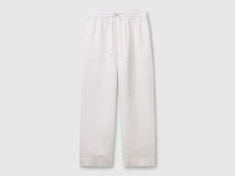 Pantaloni in puro lino con elastico