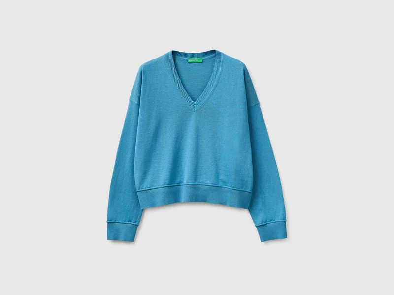 Maglia scollo a V in cotone e lana