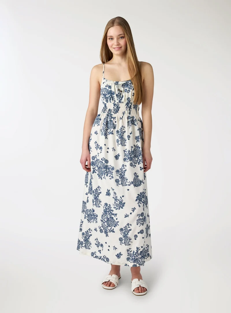 Vestito con spalline sottili e balze stampa cachemire
